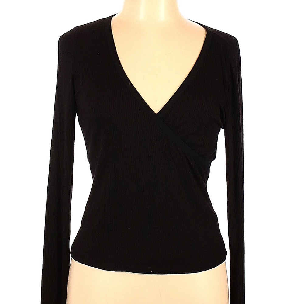 Black Crossed Neckline Long Sleeve